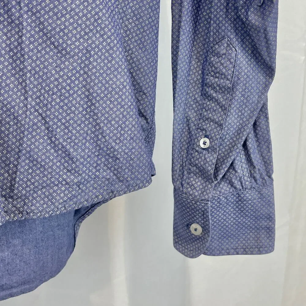 UNTUCKIT Patterned Button Front Long Sleeve Shirt Cotton Blue Size M